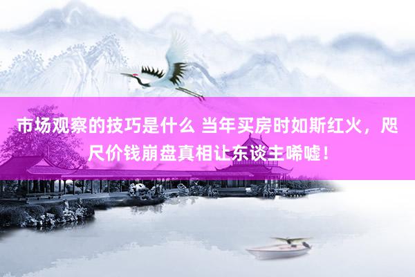 市场观察的技巧是什么 当年买房时如斯红火，咫尺价钱崩盘真相让东谈主唏嘘！