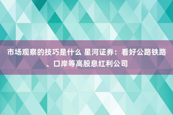 市场观察的技巧是什么 星河证券：看好公路铁路、口岸等高股息红利公司