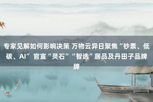 专家见解如何影响决策 万物云异日聚焦“钞票、低碳、AI” 官宣“灵石”“智选”居品及丹田子品牌