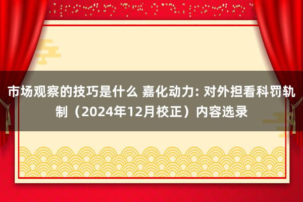 市场观察的技巧是什么 嘉化动力: 对外担看科罚轨制（2024年12月校正）内容选录