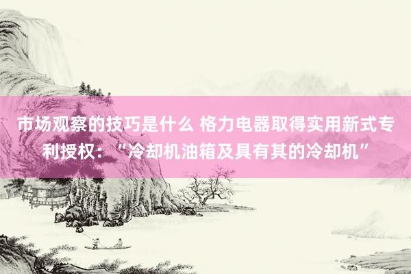 市场观察的技巧是什么 格力电器取得实用新式专利授权：“冷却机油箱及具有其的冷却机”