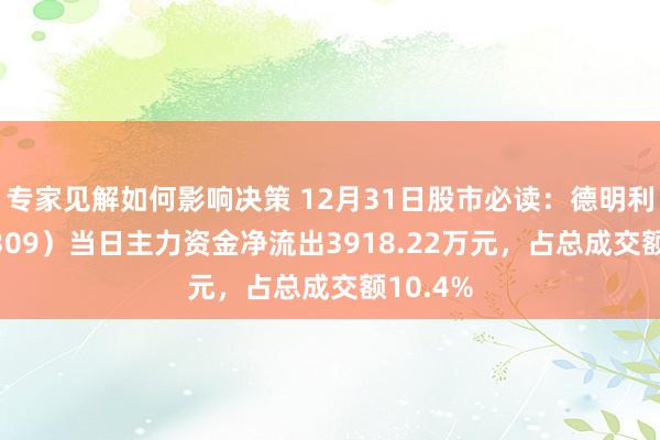 专家见解如何影响决策 12月31日股市必读：德明利（001309）当日主力资金净流出3918.22万元，占总成交额10.4%