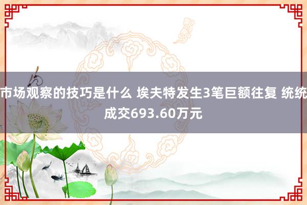 市场观察的技巧是什么 埃夫特发生3笔巨额往复 统统成交693.60万元