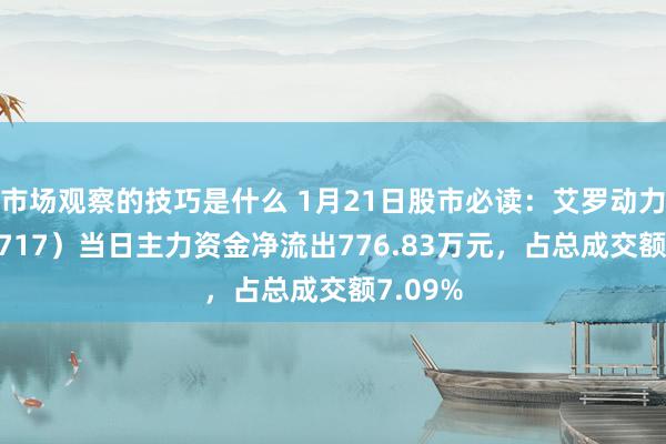 市场观察的技巧是什么 1月21日股市必读：艾罗动力（688717）当日主力资金净流出776.83万元，占总成交额7.09%