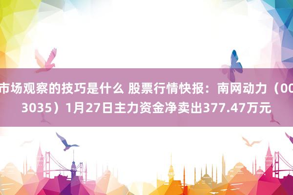 市场观察的技巧是什么 股票行情快报：南网动力（003035）1月27日主力资金净卖出377.47万元