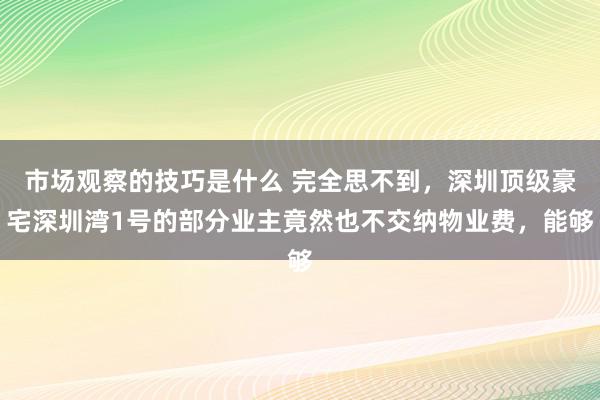 市场观察的技巧是什么 完全思不到，深圳顶级豪宅深圳湾1号的部分业主竟然也不交纳物业费，能够