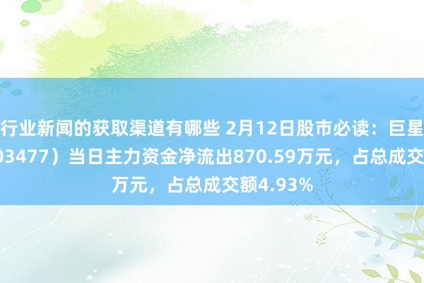 行业新闻的获取渠道有哪些 2月12日股市必读：巨星农牧（603477）当日主力资金净流出870.59万元，占总成交额4.93%