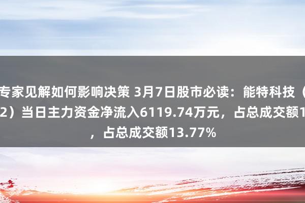 专家见解如何影响决策 3月7日股市必读：能特科技（002102）当日主力资金净流入6119.74万元，占总成交额13.77%