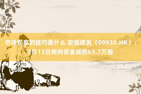 市场观察的技巧是什么 宏信建发（09930.HK）：3月13日南向资金减抓63.7万股