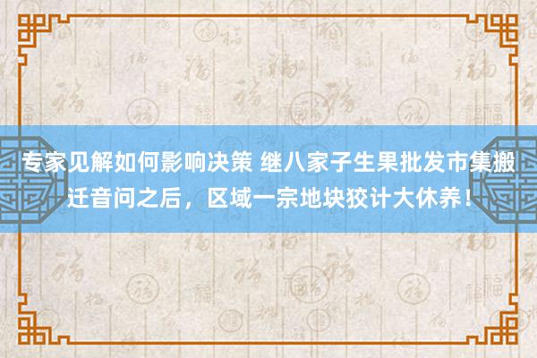 专家见解如何影响决策 继八家子生果批发市集搬迁音问之后，区域一宗地块狡计大休养！