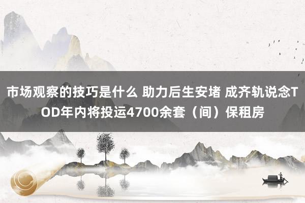 市场观察的技巧是什么 助力后生安堵 成齐轨说念TOD年内将投运4700余套（间）保租房